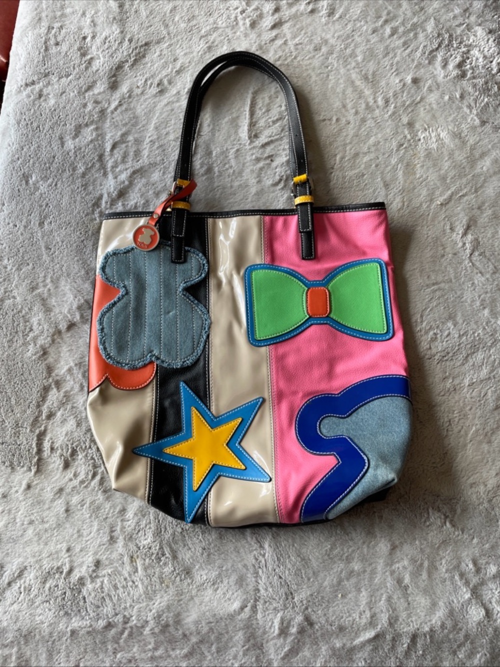 Tous Color-Block Appliqué Tote Bag with Bow & Star Accents - Multicolor